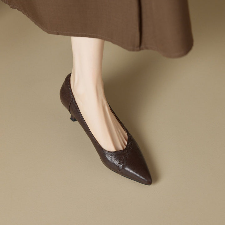 Women's Lambskin Pointed-Toe Kitten Heel Pumps Professional Style