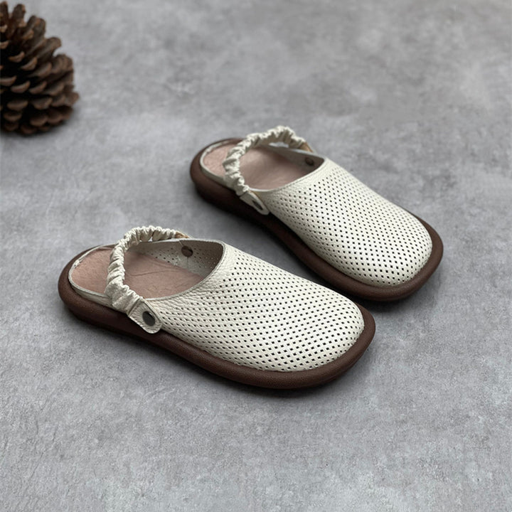 Women's Flat Leather Sandals – Closed-Toe Breathable Summer Style