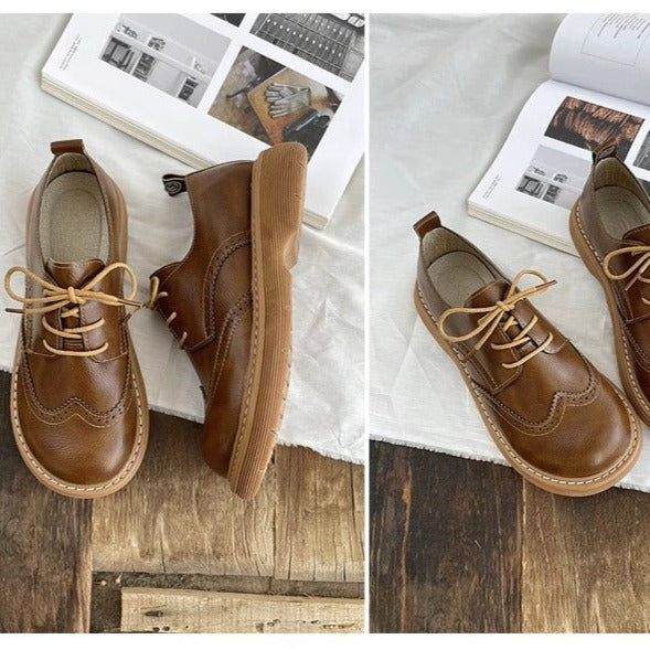 Retro Lace-Up Thick-Sole Women's Shoes Big Head Doll British Leather Shoes Mori Girl