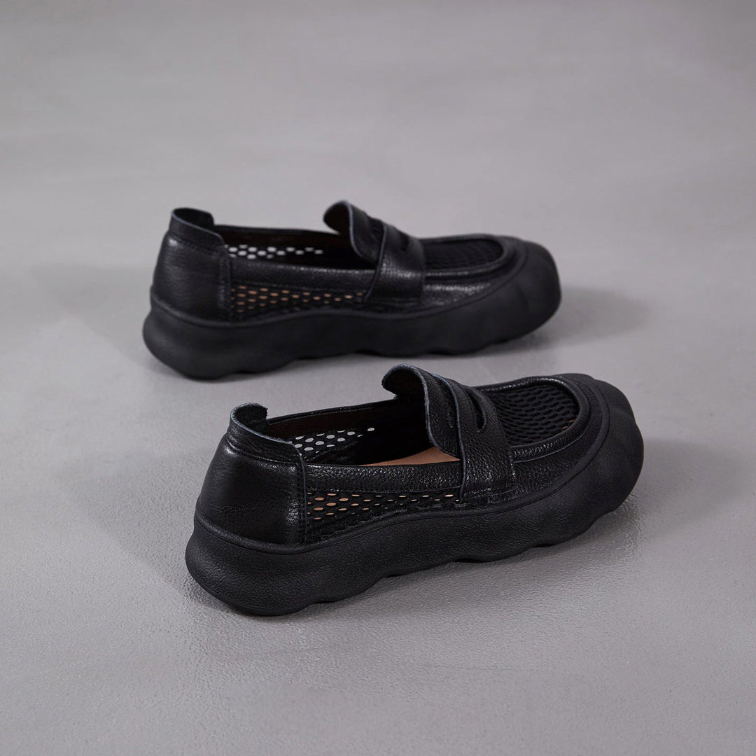 Women's Breathable Mesh & Leather Loafers - Summer Slip-Ons