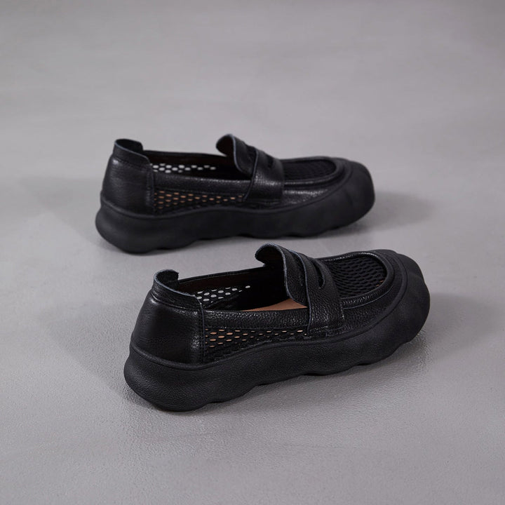 Women's Breathable Mesh & Leather Loafers - Summer Slip-Ons