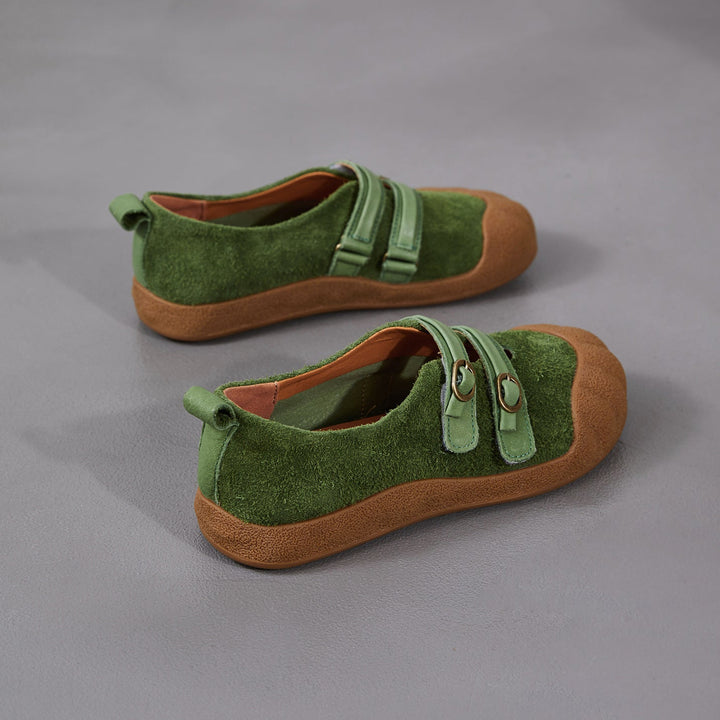 Women‘s Retro Leather Slip-on Mary Jane Flats Vintage Casual Walking Shoes