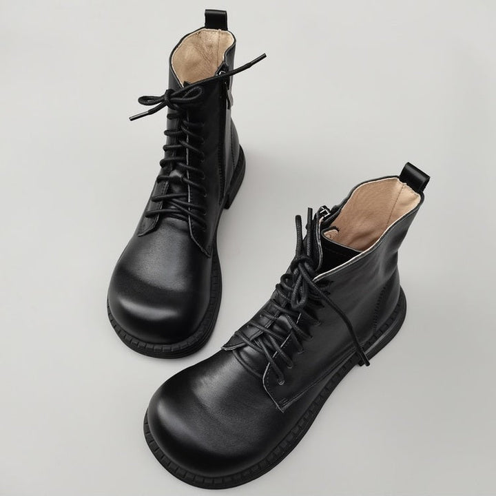 Women's Genuine Leather Wide Toe Ankle Boots – Lace-Up & Zipper Martin Boots