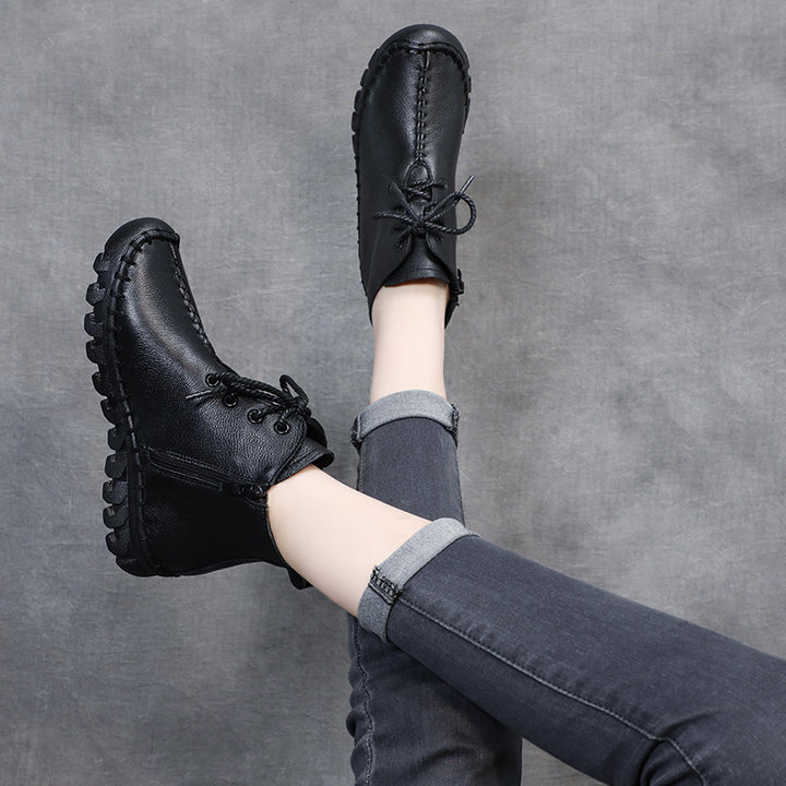 Womens Soft Leather Casual Lace-up Shoes Ankle Boots