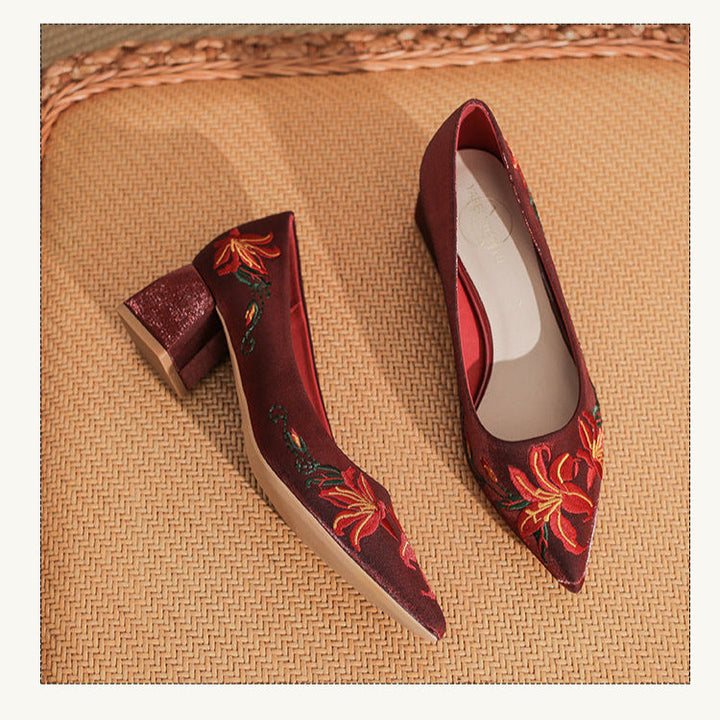 Women's Satin Pointed Toe Mid Heel Pump