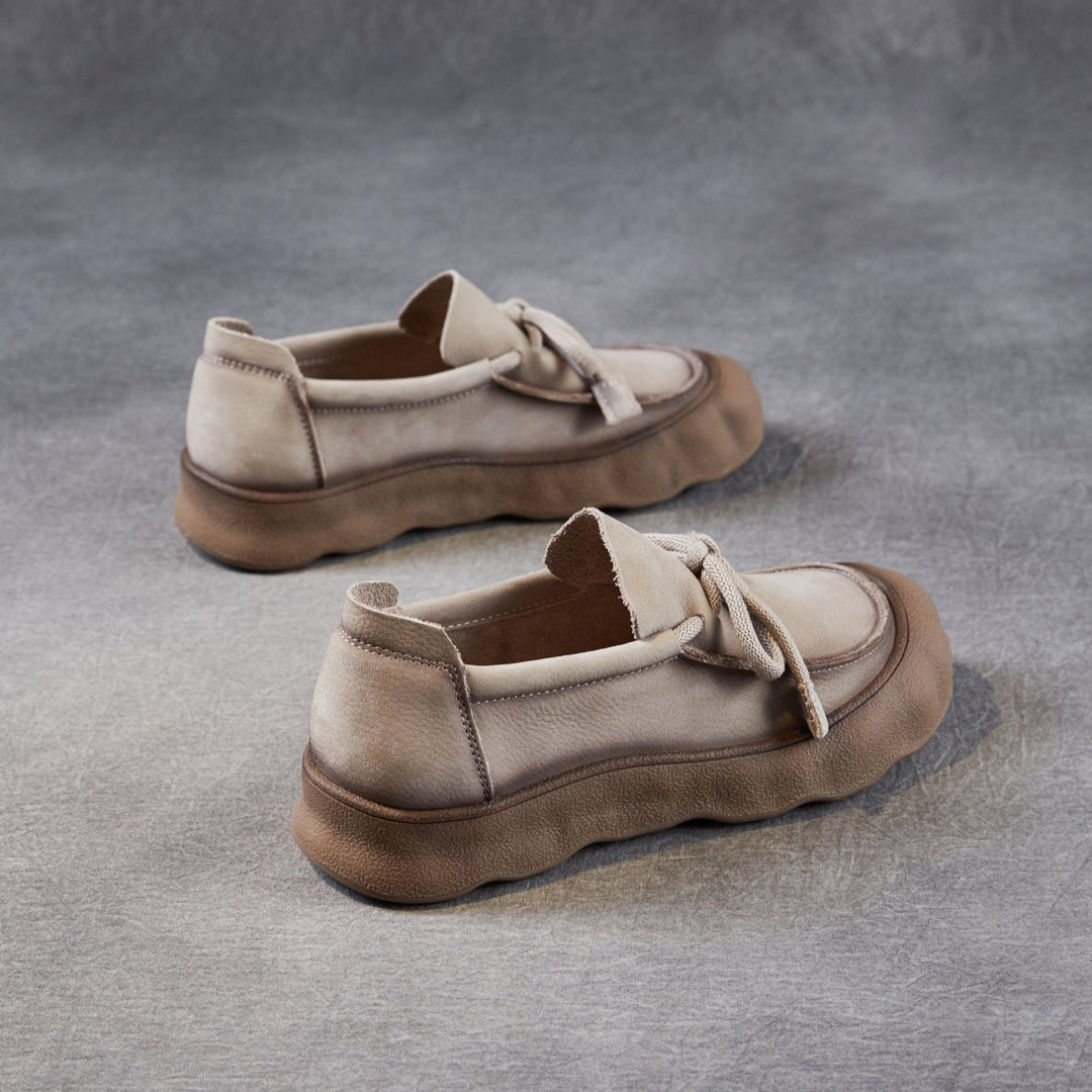 Comfortable Women's Soft Leather Round-Toe Lace-Up Walking Shoes