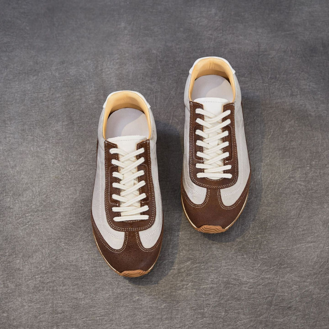 Women's Genuine Leather Hidden Wedge Sneakers Vintage Lace-up Round Toe Casual Shoes