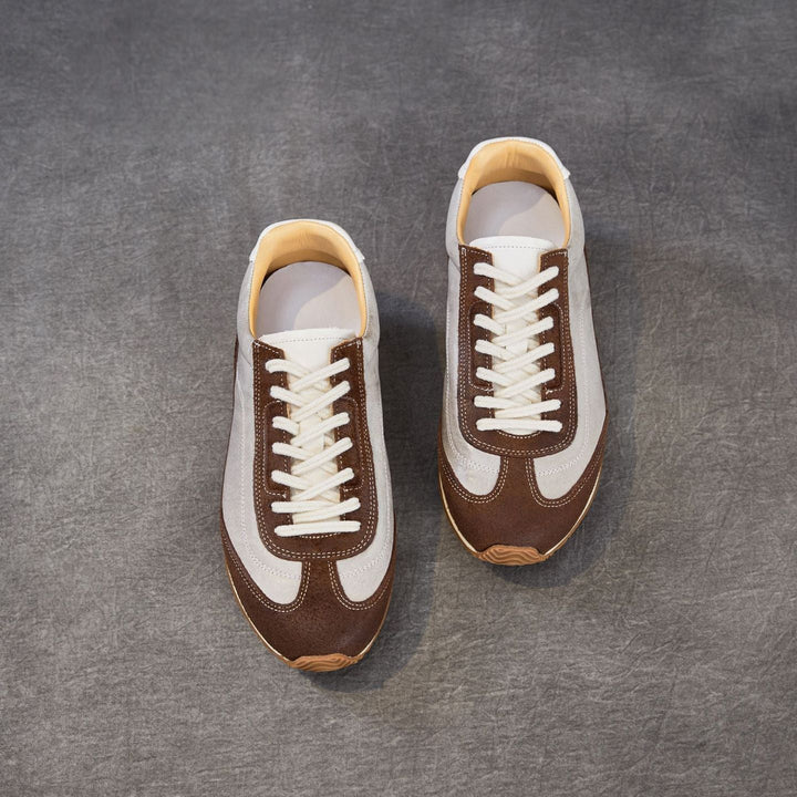 Women's Genuine Leather Hidden Wedge Sneakers Vintage Lace-up Round Toe Casual Shoes