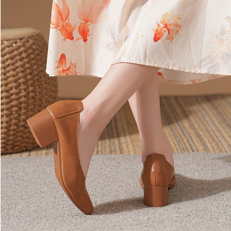 Women's Leather Mid Heel Multicolor Slip On Comfortable Pump