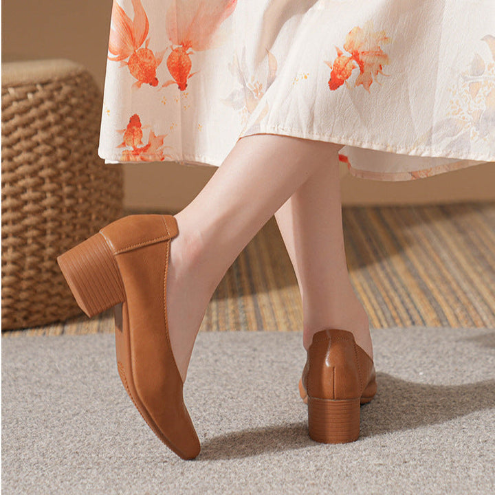 Women's Leather Mid Heel Multicolor Slip On Comfortable Pump