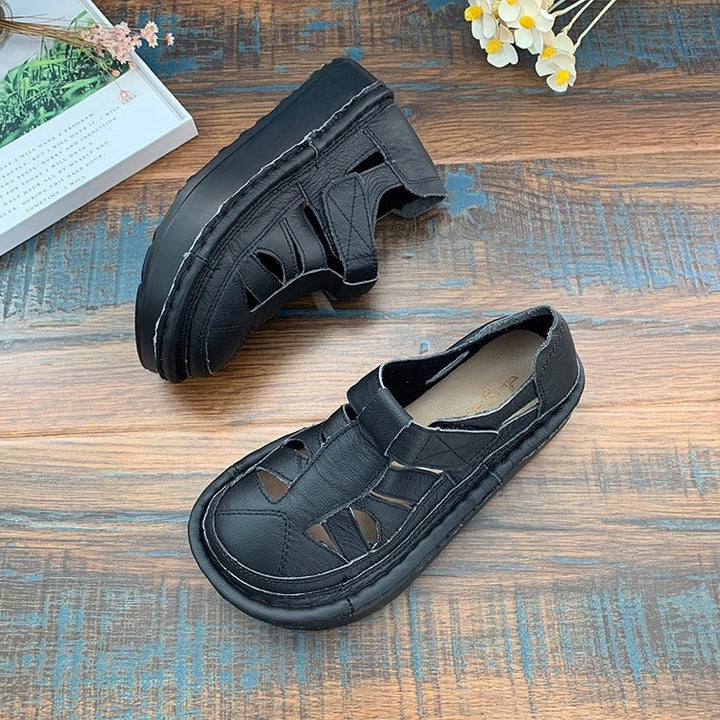 Women's Soft Leather Platform Cut-Out Breathable Summer Sandals