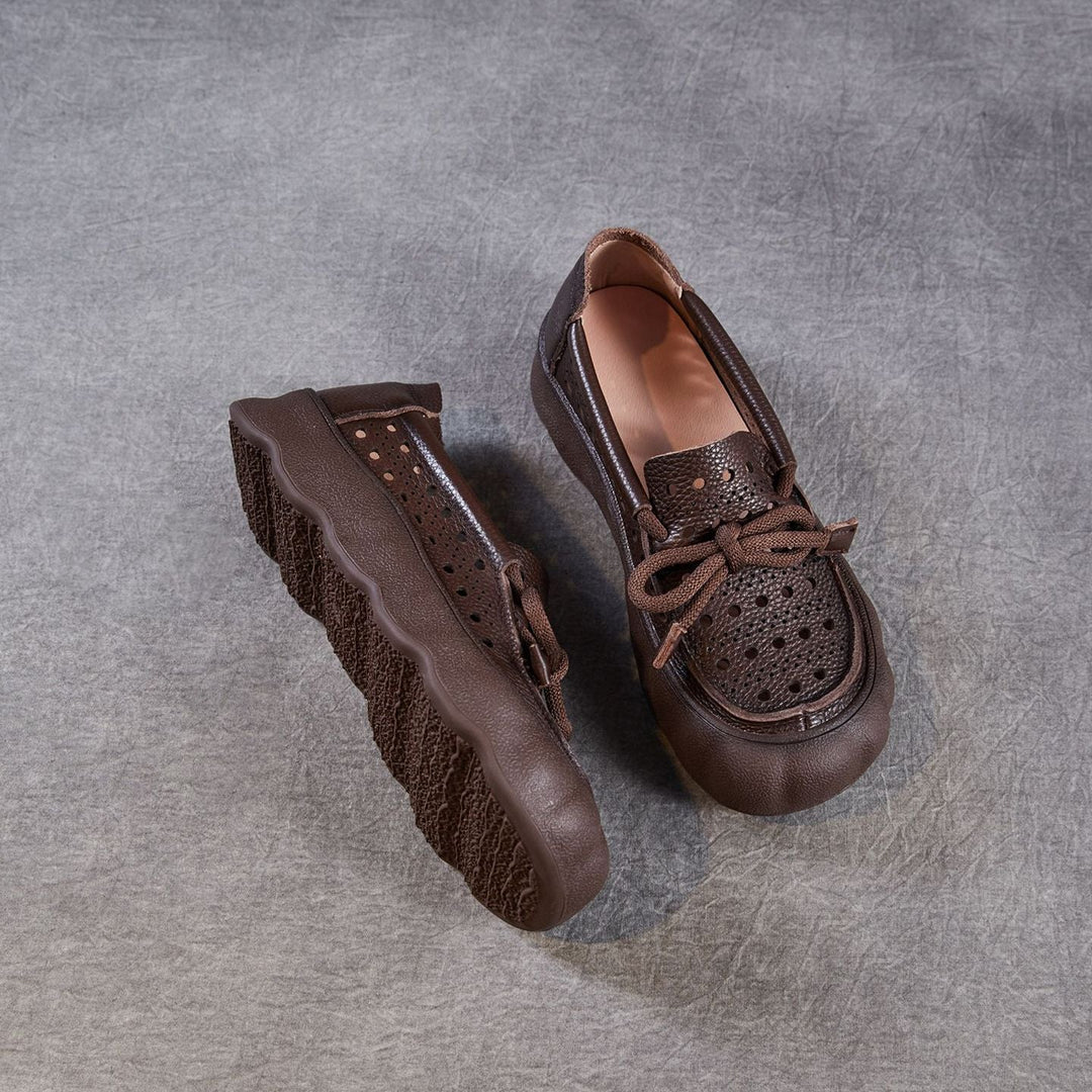 Women's Leather Slip-On Sandals — Thick Sole with Cutout Design, Breathable