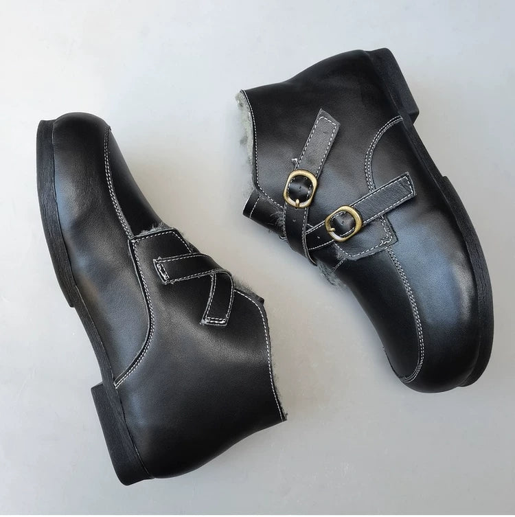 Women's Genuine Leather Shearling Boots – Warm Winter Snow Boots with Wide Toe Box for Wide Feet