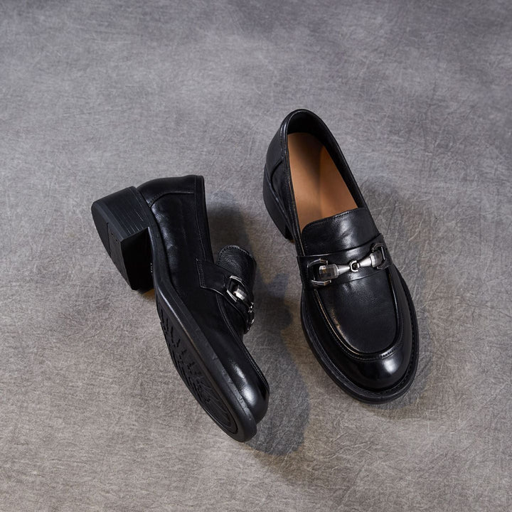 Women's Genuine Leather Casual Shoes Spring Fall Dress Buckle Slip-on Loafers