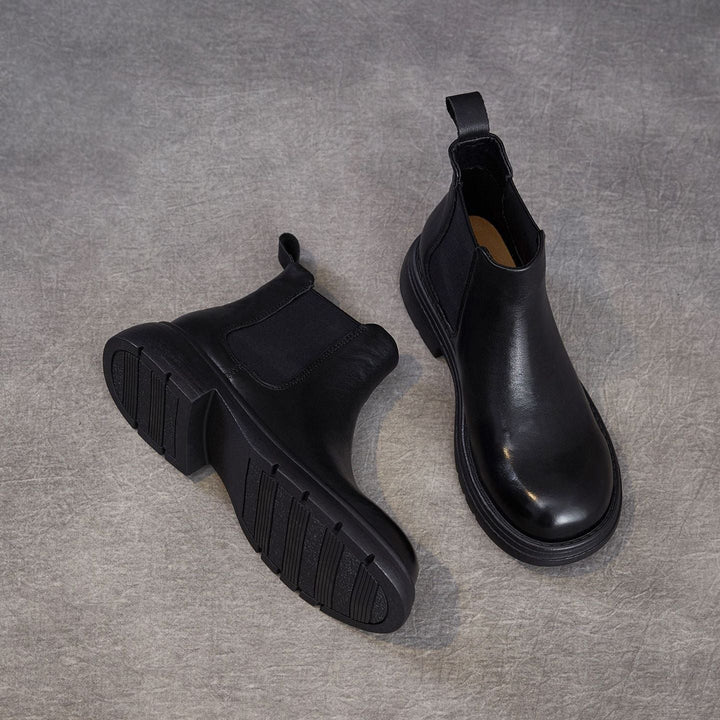 Women's Genuine Leather Chelsea Ankle Boots Vintage Slip-on Low Heel Winter Shoes