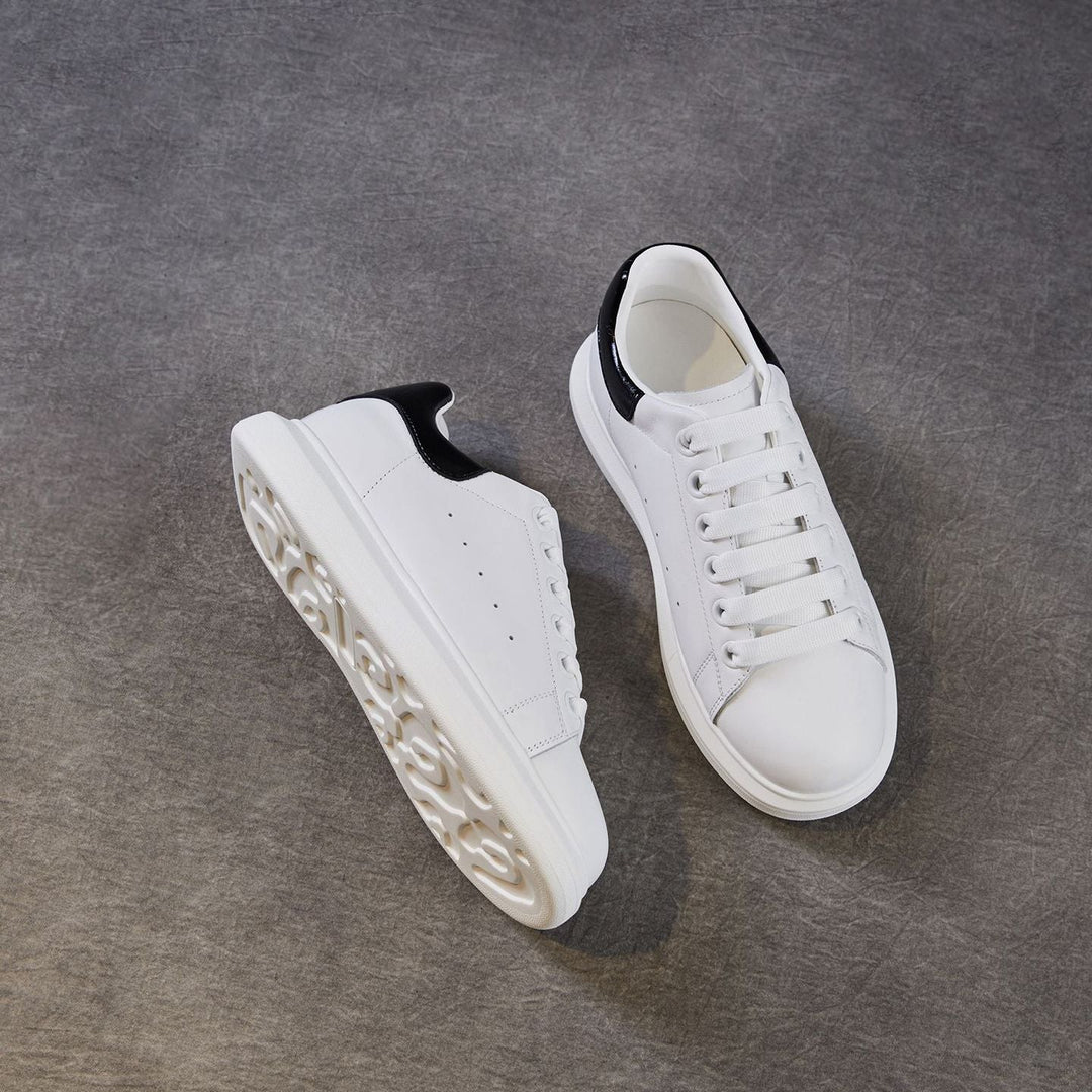 Women's Leather Casual Sneakers Spring Fall Round Toe Lace-up Platform Shoes