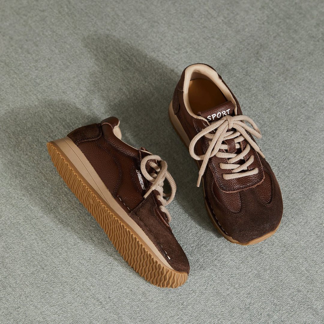 Women's Leather Sneakers Patchwork Retro Tennis Shoes — Casual Style
