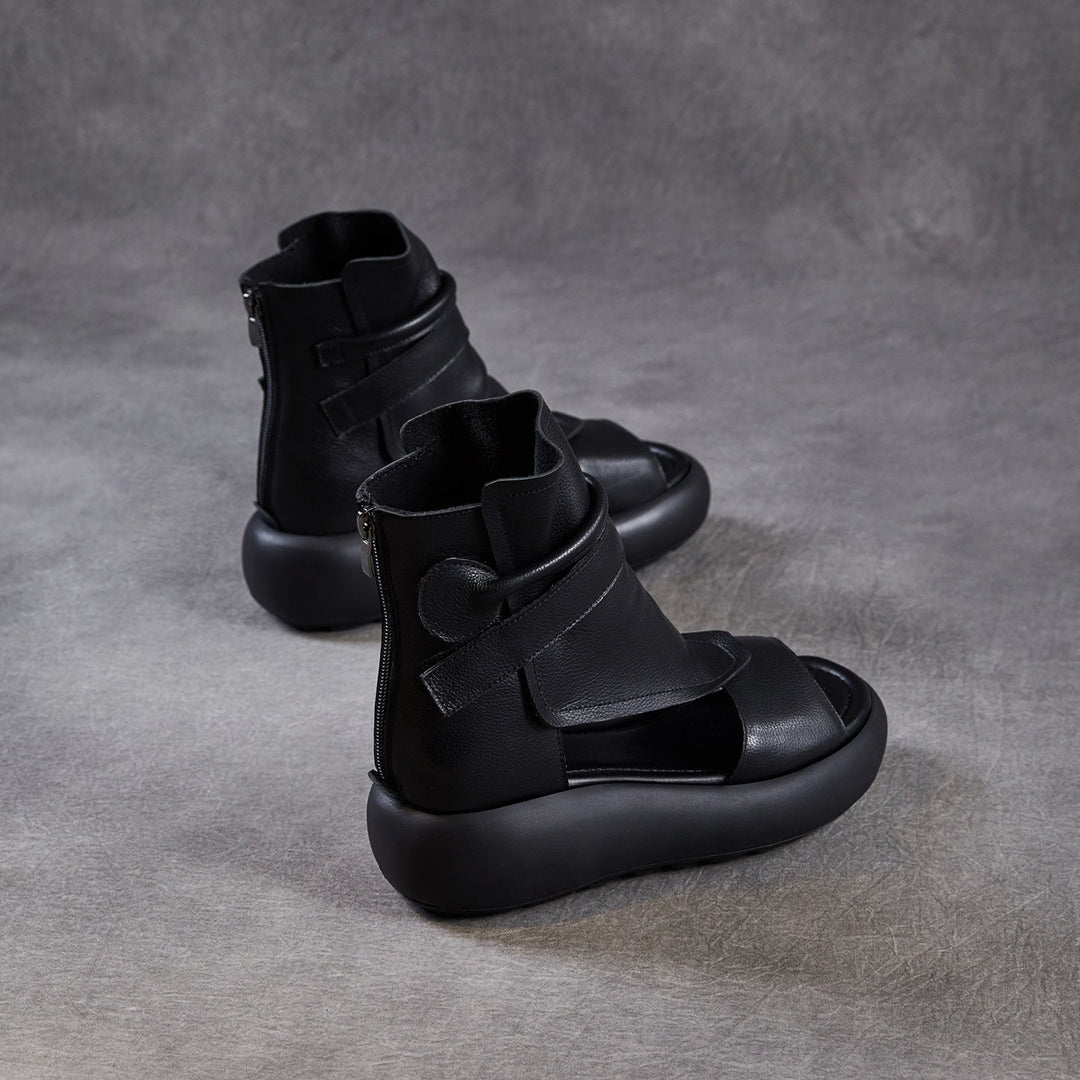 Women's Chunky Platform Sandals Peep-Toe Velcro Summer Ankle Boots Lightweight EVA Walking Flats