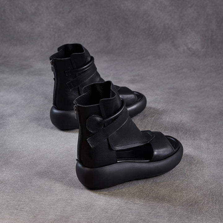 Women's Chunky Platform Sandals Peep-Toe Velcro Summer Ankle Boots Lightweight EVA Walking Flats