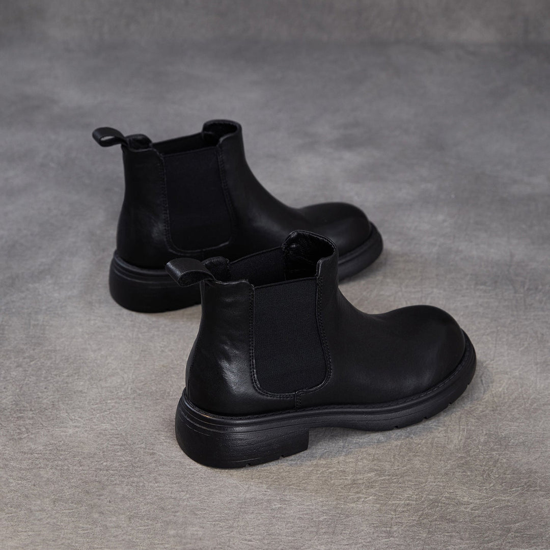 Women's Genuine Leather Chelsea Ankle Boots Vintage Slip-on Low Heel Winter Shoes