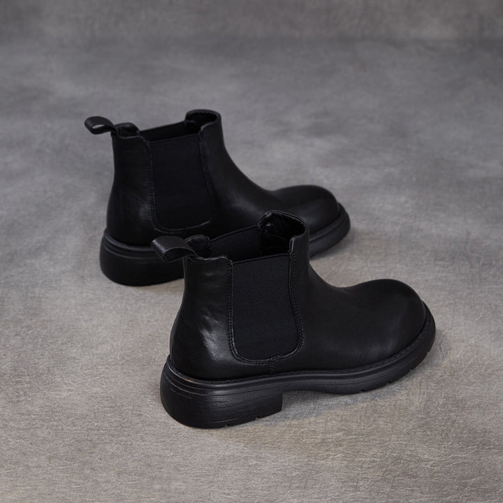 Women's Genuine Leather Chelsea Ankle Boots Vintage Slip-on Low Heel Winter Shoes