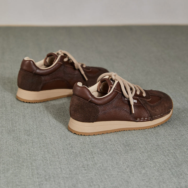 Women's Leather Sneakers Patchwork Retro Tennis Shoes — Casual Style