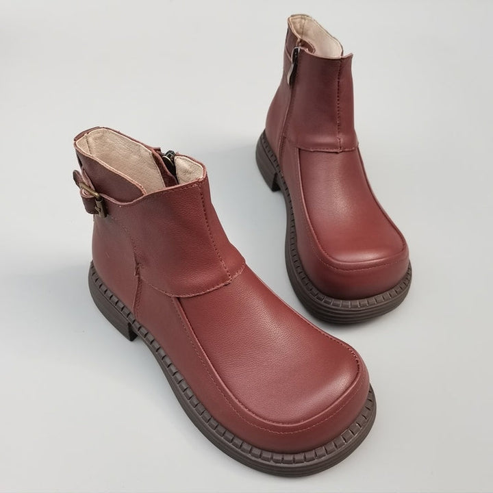 Women's Vintage Wide Toe Derby Boots – Handmade Leather Zipper Short Boots