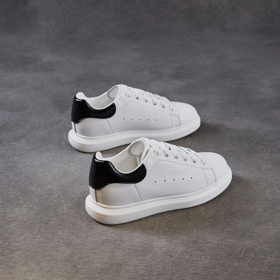 Women's Leather Casual Sneakers Spring Fall Round Toe Lace-up Platform Shoes