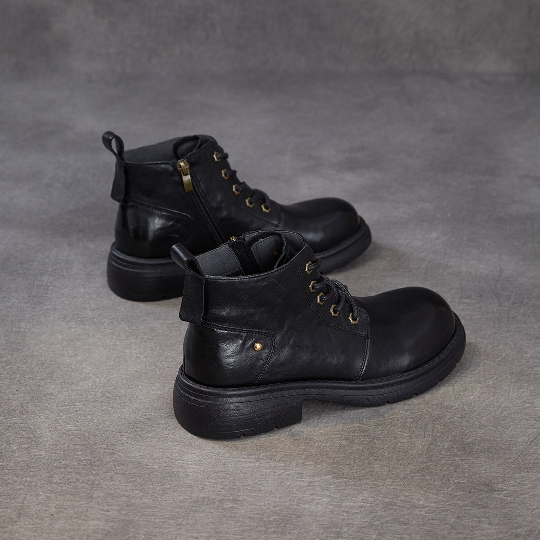 Women's Leather Winter Combat Ankle Boots Soft Lined Lace-up Walking Booties