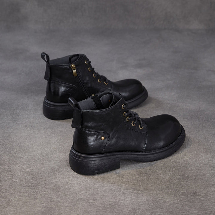 Women's Leather Winter Combat Ankle Boots Soft Lined Lace-up Walking Booties
