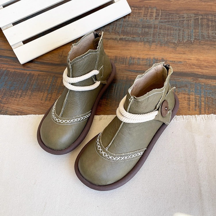 Women's Casual Flat Leather Ankle Shoes – Back Zip Design