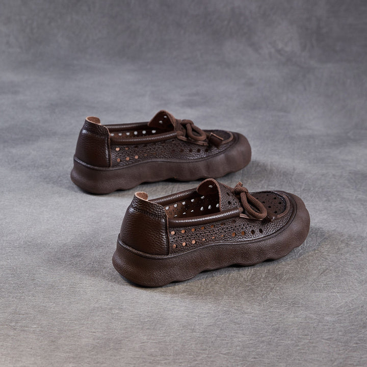 Women's Leather Slip-On Sandals — Thick Sole with Cutout Design, Breathable