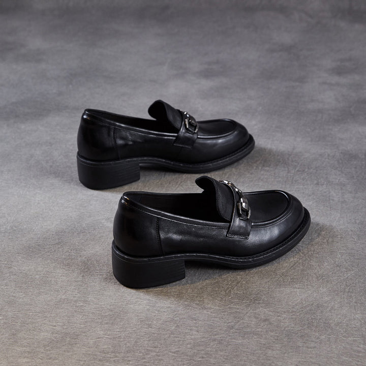 Women's Genuine Leather Casual Shoes Spring Fall Dress Buckle Slip-on Loafers