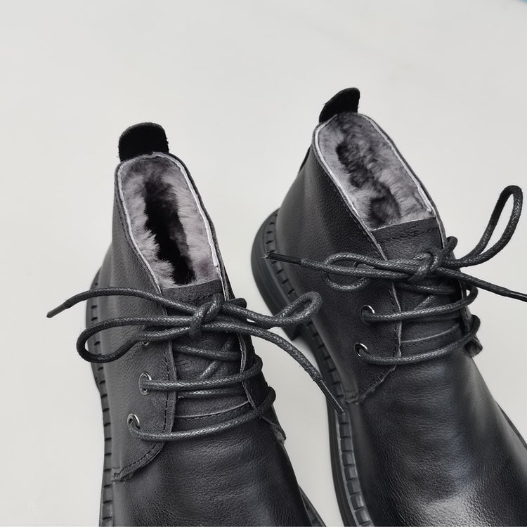 Wide Toe Leather Ankle Boots for Women – Lace-up Handmade Shearling Winter Shoes