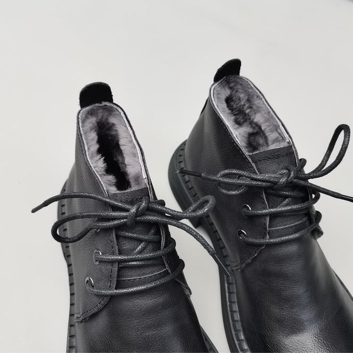 Wide Toe Leather Ankle Boots for Women – Lace-up Handmade Shearling Winter Shoes