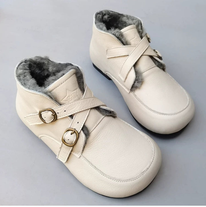 Women's Genuine Leather Shearling Boots – Warm Winter Snow Boots with Wide Toe Box for Wide Feet