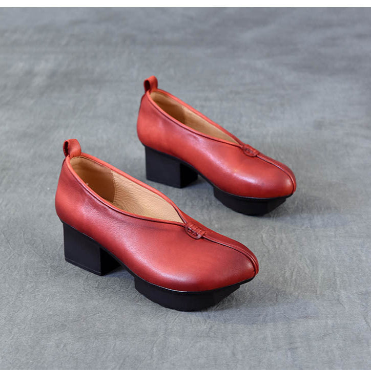 Women's Block Heel Leather High Heels – Slip-On Japanese Design