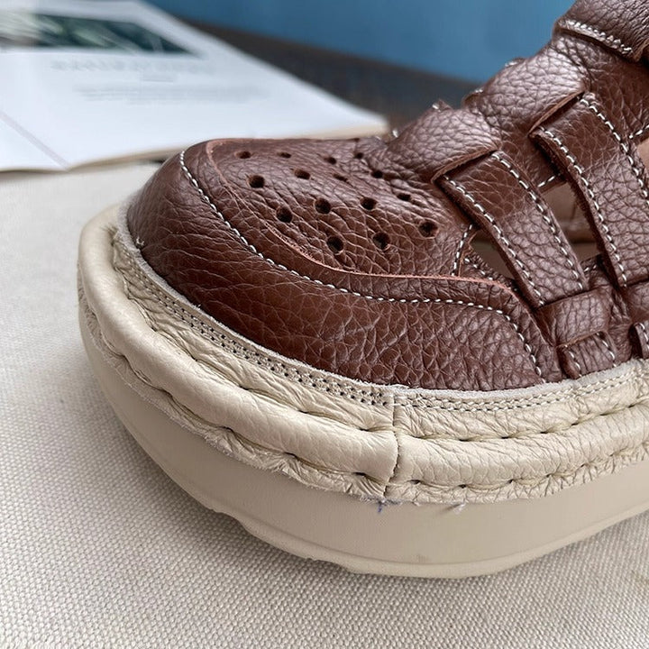 Women's Ugly-Cute Chunky Leather Sandals – Summer Cut-Out & Breathable Design