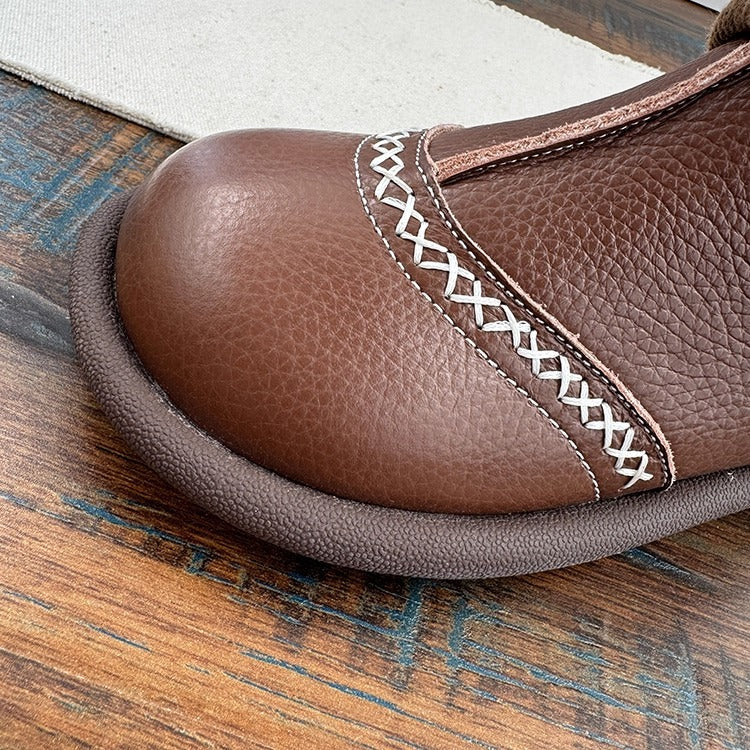 Women's Casual Flat Leather Ankle Shoes – Back Zip Design