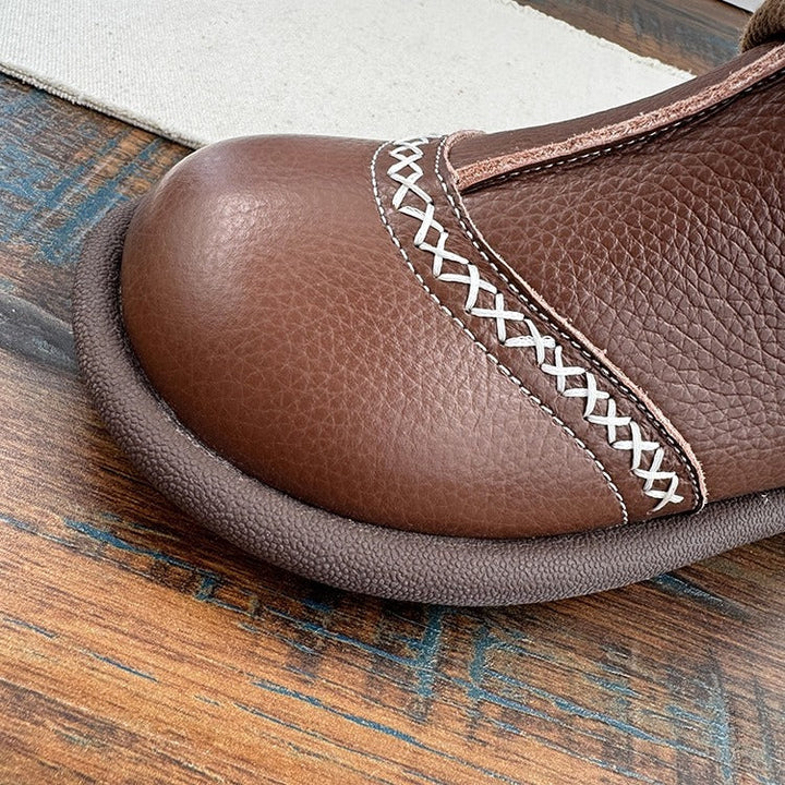 Women's Casual Flat Leather Ankle Shoes – Back Zip Design