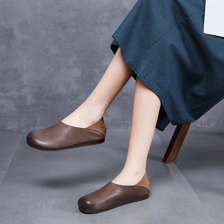 Women's Leather Loafers - Cut-Out Leaf Perforated Flat Sandals Casual Slip-On Summer Shoes