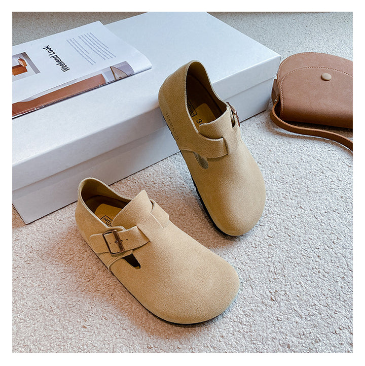 Women's Suede Leather Birkenstock Clogs - Round Toe Adjustable Buckle Strap Slip-On Loafers