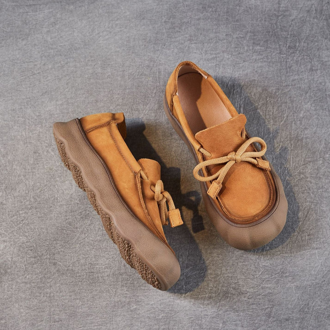 Comfortable Women's Soft Leather Round-Toe Lace-Up Walking Shoes