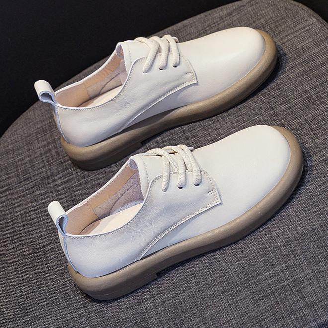 Women's Leather Lace-Up Oxfords Round Toe Shoes