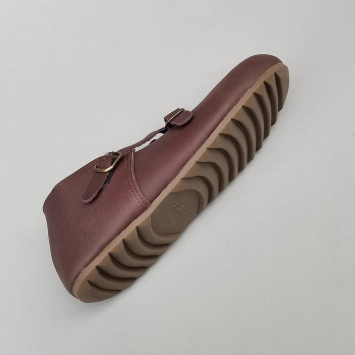 Women's Vintage Handmade Leather Shoes – Cross Strap, Buckle & Soft Sole