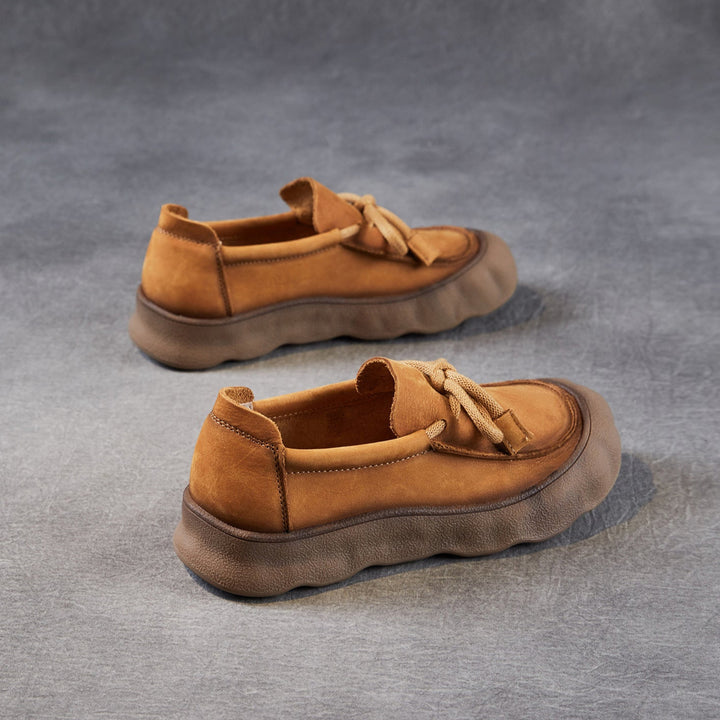 Comfortable Women's Soft Leather Round-Toe Lace-Up Walking Shoes