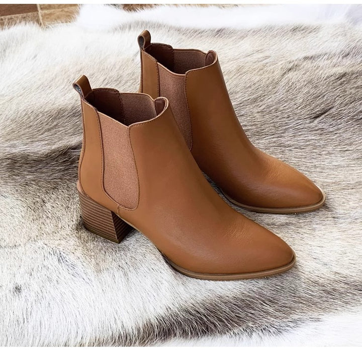 Women's Chelsea Block Heels Suede Leather Ankle Boots