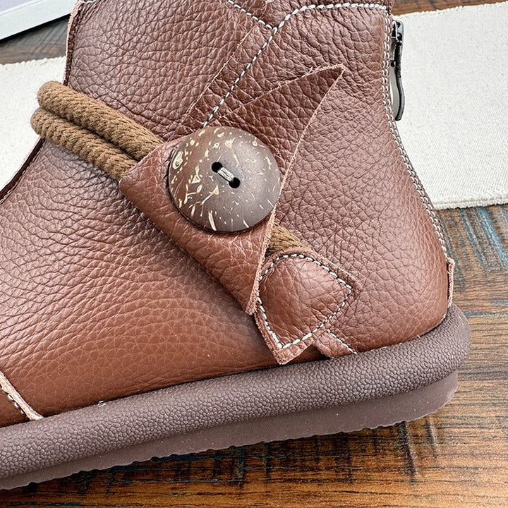 Women's Casual Flat Leather Ankle Shoes – Back Zip Design