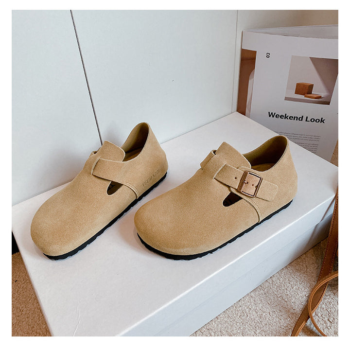Women's Suede Leather Birkenstock Clogs - Round Toe Adjustable Buckle Strap Slip-On Loafers