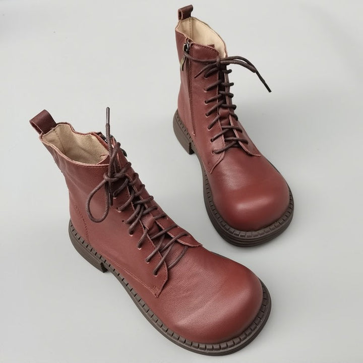 Women's Genuine Leather Wide Toe Ankle Boots – Lace-Up & Zipper Martin Boots